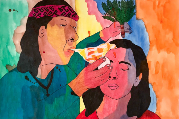 Karla Diaz, Dona Chuy, the Healer, 2021, watercolor and ink on paper