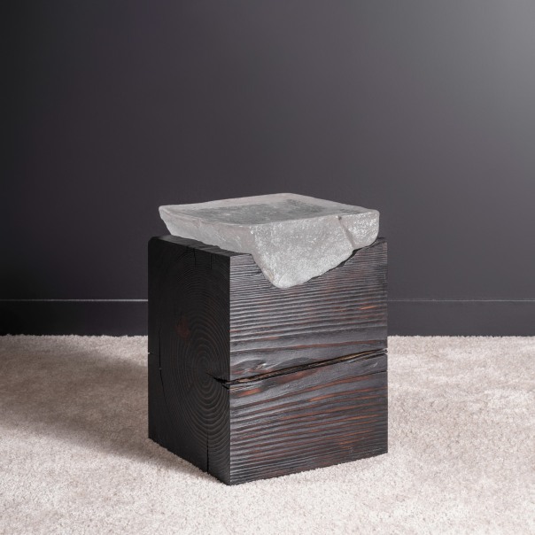 Side Table (Glass Top, Charred Wood)