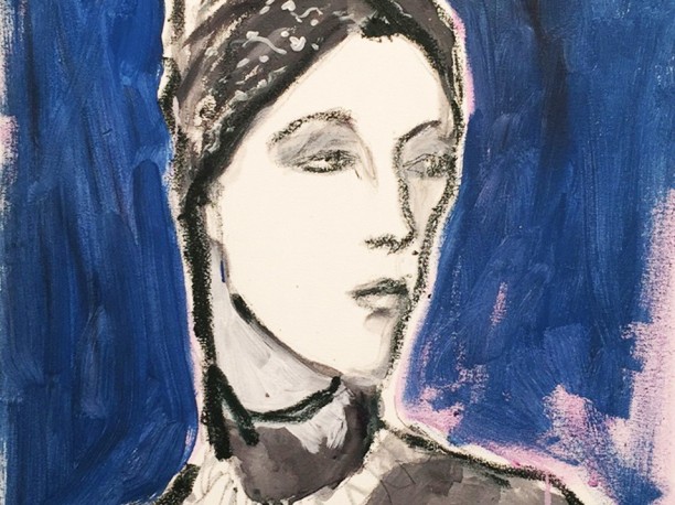 Painting of woman in head scarf by Richard Haines