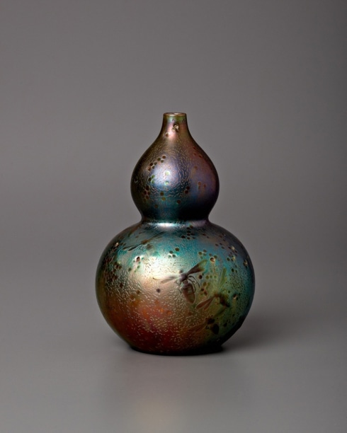 Cl&eacute;ment Massier, Dragonfly Double Gourd Vase, c. 1900