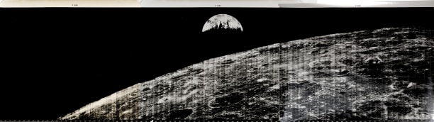 NASA Lunar Orbiter I. Triptych Showing Man&#039;s First Look at the Earth from the Moon, 1966