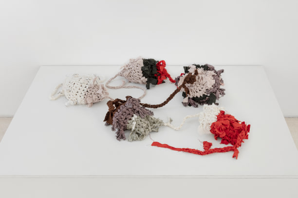 Untitled, from the series&nbsp;Ov&aacute;rios, 2020, Crochet on fabric and wood