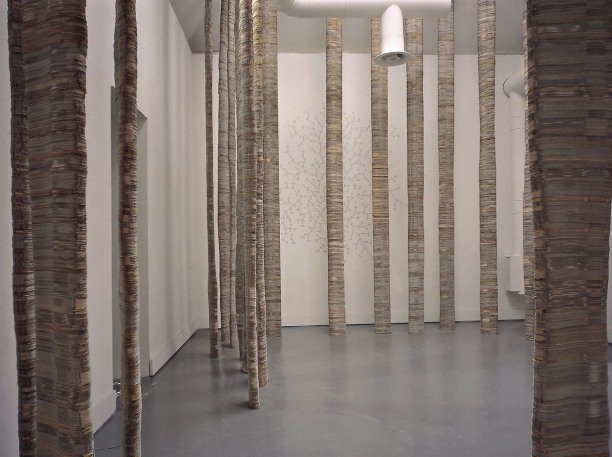 Durante o Caminho Vertical, 2005&nbsp;, 28 colunas de ferro e papel