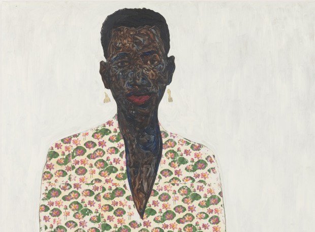 Amoako Boafo, 2 Pc Floral Suit, 2020, cropped image of face