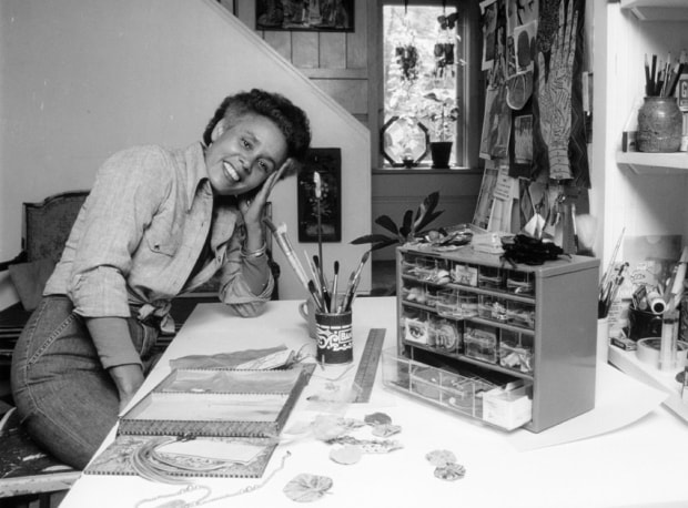 Betye Saar in her studio, 1975