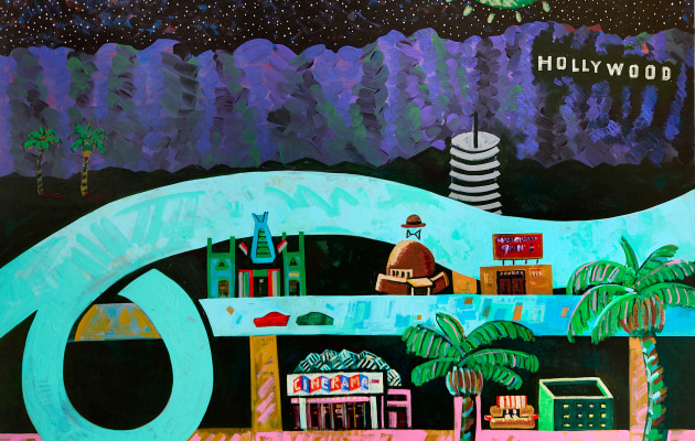 Frank Romero, Flying Saucers Seen Over Hollywood paintings