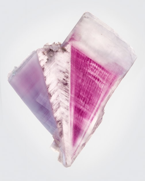 Fine mineral photograph of anhydrite on white for wilensky exquisite minerals habits exhibition.