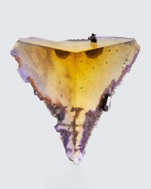 fine mineral photograph of an illinois fluorite on a white background for Wilensky Exquisite Minerals Habits exhibtion.