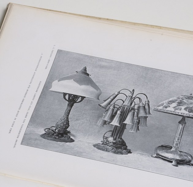A selection of early Tiffany Lamps illustrated in the exhibition catalogue from the Prima Esposizione Internazionale d&amp;rsquo;Arte Decorativa Moderna&amp;nbsp;(First International Exposition of Modern Decorative Arts), held in Turin in 1902.&amp;nbsp;
Collection of Lillian Nassau LLC