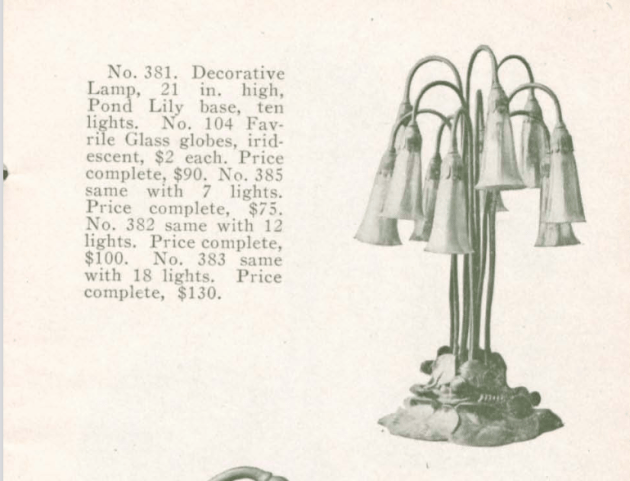 Detail from Tiffany Bronze Lamps, a sales catalogue distributed by Tiffany Studios around 1910.