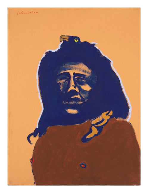 Indian with Bird Head Dress, 1972
Acrylic on canvas
39 1/2 x 30 1/2 inches