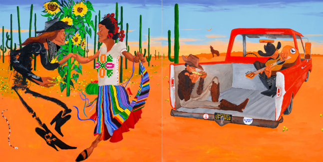 Campesinos, 2024
Acrylic and cochineal on canvas
72 x 144 inches