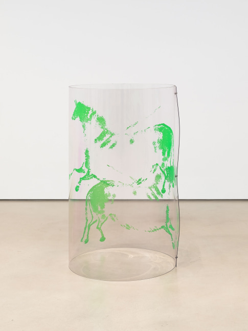 Seth Price

Double Hunt

2006&amp;ndash;2007

Silksceen ink on PETG and hardware

48.75 x 28.5 x 28.5 inches

123.8 x 72.4 x 72.4 cm

(SPR 24/003)