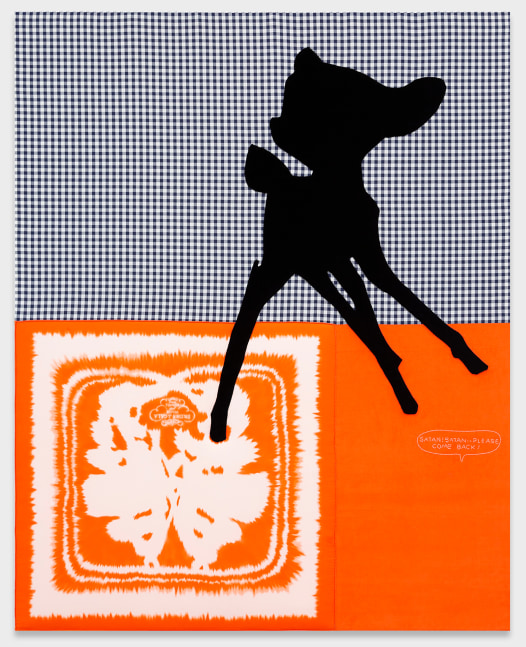 Cosima von Bonin

SATAN! PLEASE COME BACK

2023

Cotton, silk, velvet, fleece

67 1/4 X 54 inches

171 X 137 cm