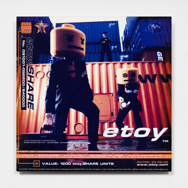 etoy.CORPORATION

SHARE-CERTIFICATE No. 162

1999/2000

C-print mounted on aluminum

23.6 x 23.6 inches

60 x 60 cm

(FP 24/007)