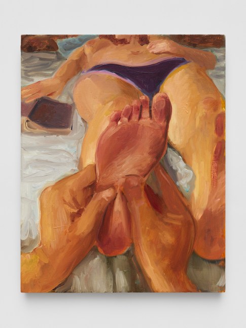 Larry Madrigal&amp;nbsp;

Foot Massage,&amp;nbsp;2022

Oil on canvas&amp;nbsp;

35.56h x 27.94w cm.

14h x 11w in.
