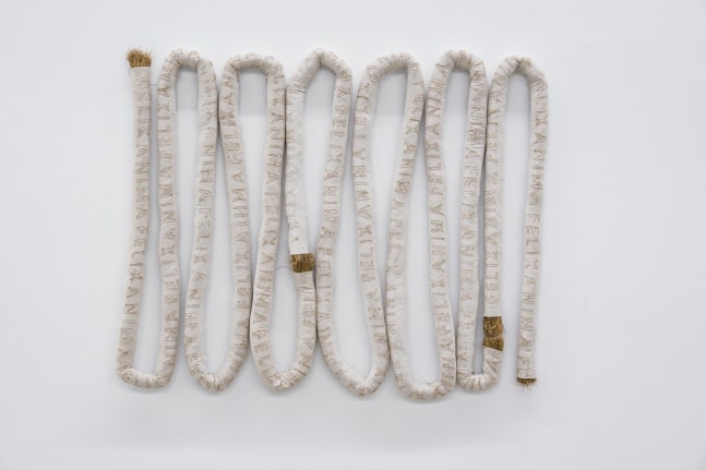Victoria Zidaru

Din ciclul celor 7 trasee ale creației, 2025

embroidery with hemp thread on home-woven canvas filled with plant material

80 1/2 x 63 in
205 x 160 cm