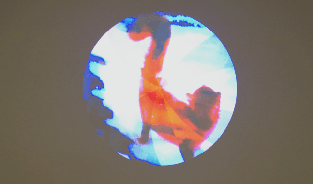 Jennifer West
Cat Clone Copy Hologram #1,&amp;nbsp;2020
2K High-definition video (transferred from 16mm painted with urine and inks, 16mm shot by Peter West), Holofan LED projector
48 seconds looped
20.5 x 20.5 x 2.5 in
52.1 x 52.1 x 6.4&amp;nbsp;cm