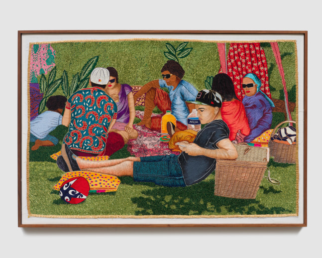 Thania Petersen

Picnic, 2023

embroidery thread on cotton poplin stitched onto linen

58.42h x 83.82w cm

23h x 33w in