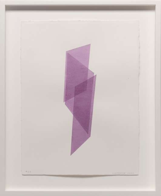 Kate Shepherd Violet, Three Overlapping Walls #53, 2022 Watercolor on Arches paper Framed Dimensions: 18 7/8 x 15 1/8 x 1 1/2 inches 47.9 x 38.4 x 3.8 cm