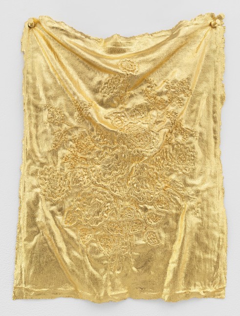 Jessie Henson Monument (laces), 2024 Inscribed on the verso with the artist's signature, name and date Unique Bronze with 23.75K gold leaf 15 x 11 x 1 1/2 inches 38.1 x 27.9 x 3.8 cm