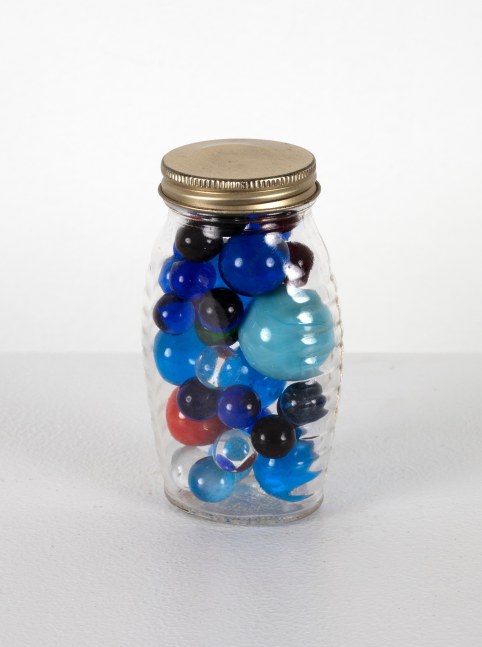 Tony Feher honey jar, 1987 / 1988 Glass marbles and glass jar with metal lid 4 3/4 x 2 3/4 x 1 1/4 inches 12 x 7 x 3.2 cm