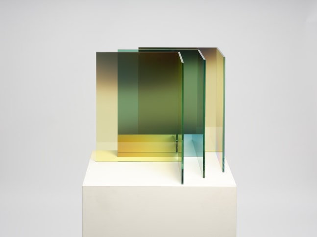 Larry Bell Untitled (2 x 3), 2021 Laminated glass coated with Inconel, SIO and Quartz Overall dimensions: 16 x 19 x 19 inches 40.6 x 48.3 x 48.3 cm