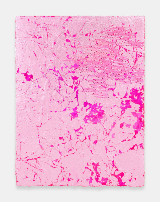 Jessie Henson The Gems and Minerals Department III, 2023 Japanese silver leaf with Beva, acrylic gouache, and polyester thread on paper Framed Dimensions: 12 1/2 x 10 x 1 1/2 inches 31.8 x 25.4 x 3.8 cm Paper Dimensions: 10 1/8 x 7 5/8 inches 25.7 x 19.4 cm