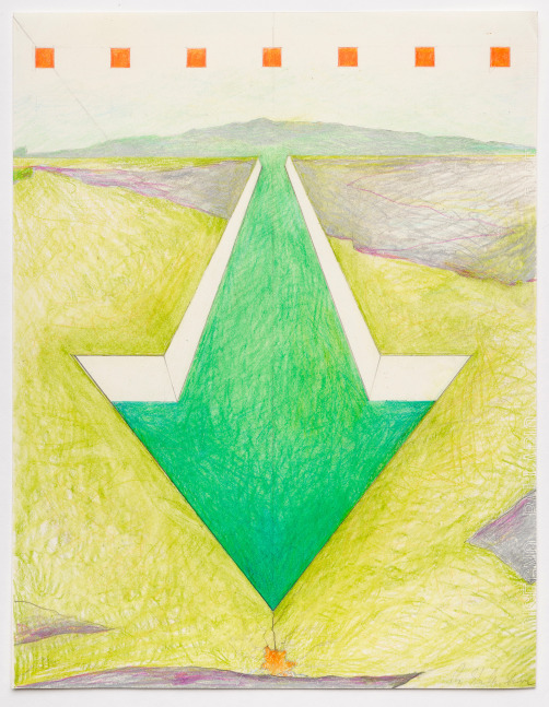 Barbara Stauffacher Solomon Untitled (Green Arrow Breaking Ground), 1980s Colored pencil and graphite on paper 11 x 8.5 inches 28 x 21.6 cm
