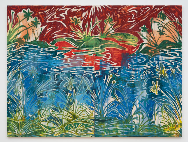 Saif Azzuz Coyote Tales, 2023 Acrylic on canvas Two panels Overall Dimensions: 72 x 96 inches 182.9 x 243.8 cm