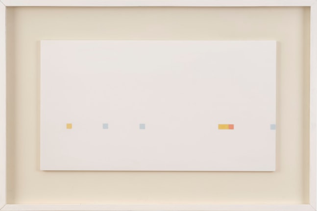 Antonio Calderara Misura di rosso - giallo - azzurro (Measurement of red - yellow - blue), 1966 Oil on wood Framed Dimensions: 18 5/16 x 27 13/16 inches 46.5 x 69.9 cm Artwork Dimensions: 11 3/4 x 21 1/4 inches 30 x 54 cm