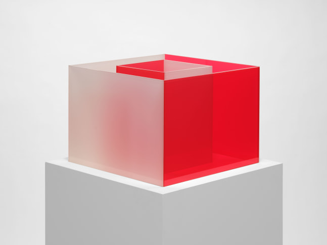Larry Bell Untitled Maquette (Poppy / True Fog), 2018 Laminated glass, unique Overall dimensions: 12 x 16 x 16 inches 30.5 x 40.6 x 40.6 cm