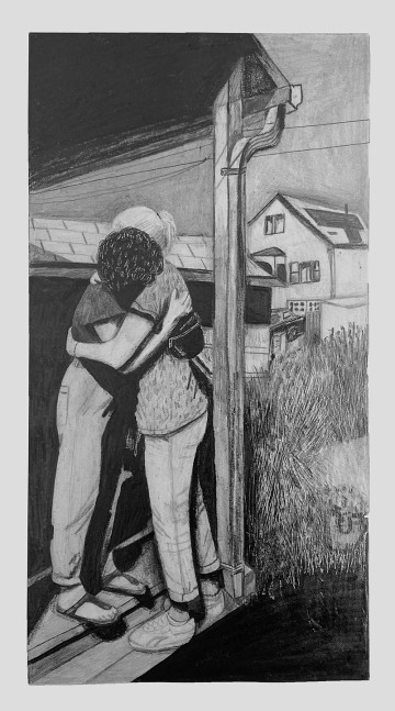 Libby Black Hugging, 2023 Pencil on paper 10 x 5 inches 25.4 x 12.7 cm