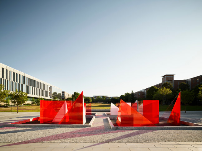 Larry Bell Reds and Whites, 2024 Site specific commission at NC State, Susan Woodson Plaza, just outside the James B. Hunt Jr. Library on Centennial Campus