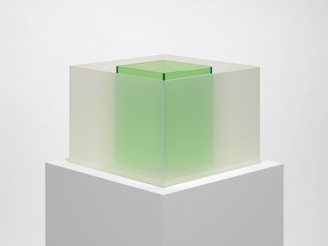 Larry Bell
Untitled Maquette (True Sea Salt / Kelp), 2018
Laminated glass, unique
Overall Dimensions:
12 x 16 x 16 inches, 30.5 x 40.6 x 40.6 cm
