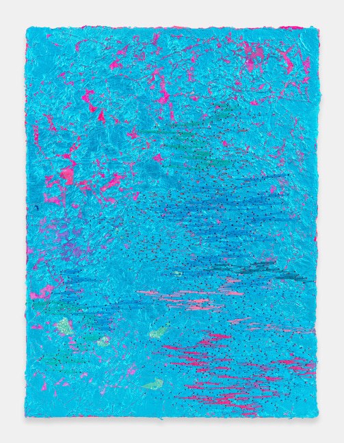 Jessie Henson The Gems and Minerals Department I, 2023 Japanese silver leaf with Beva, acrylic gouache, and polyester thread on paper Framed Dimensions: 12 1/2 x 10 x 1 1/2 inches 31.8 x 25.4 x 3.8 cm Paper Dimensions: 10 1/8 x 7 5/8 inches 25.7 x 19.4 cm