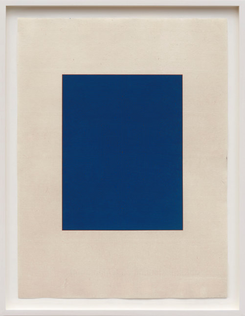 Marsha Cottrell Untitled (Blue with pattern), 2023 Archival pigment on digital ground on paper, unique Framed Dimensions: 22 3/8 x 17 3/8 x 1 3/8 inches 56.8 x 44.1 x 3.5 cm Paper Dimensions: 20 x 15 inches 50.8 x 38.1 cm