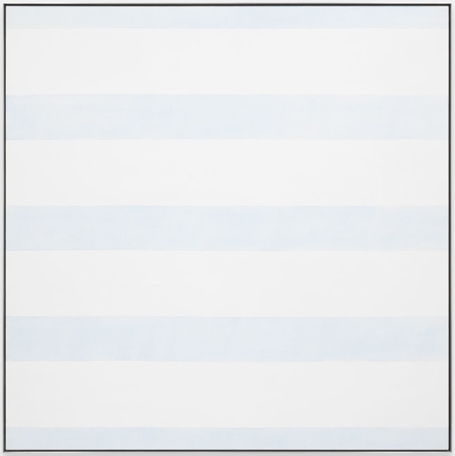 Agnes Martin Happy Holiday, 2001 Signed, dated and titled on verso: 'a. martin / 2001'; on stretcher bar: 'Happy Holiday' Catalogue Raisonné #2001.017 Acrylic, gesso and graphite on canvas Framed Dimensions: 61 x 61 x 2 inches 154.9 x 154.9 x 5.1 cm Artwork Dimensions: 60 x 60 inches 152.4 x 152.4 cm