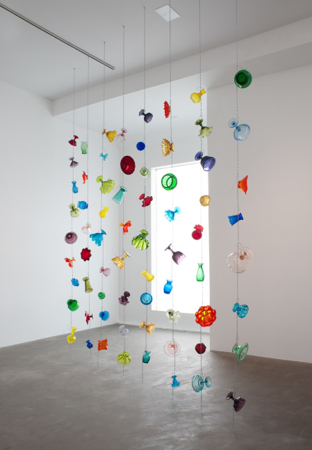 Tony Feher GMP, 2012 Glass galvanized steel wire and chrome-plated steel chain Dimensions vary with installation Approximately 144 x 144 x 12 inches (365.8 x 365.8 x 30.5 cm)