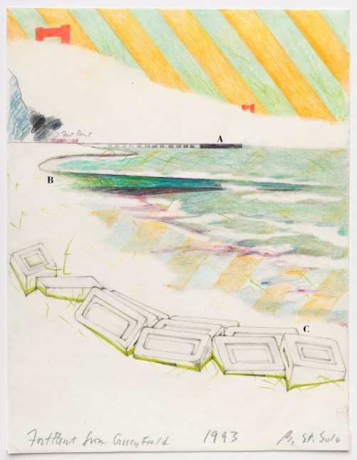 Barbara Stauffacher Solomon Fort Point from Crissy Field, 1993 ​Colored pencil, graphite, ink, vellum 11 x 8.5 inches 28 x 21.6 cm