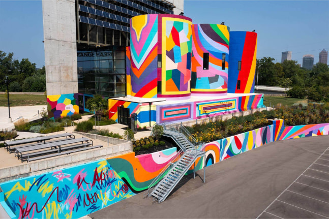 Sarah Cain This is the thing they call life, 2023 permanent installation at Orange Barrel Media,Columbus, OH