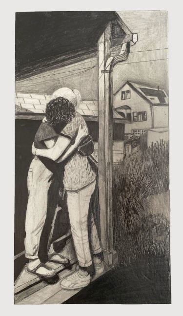 Libby Black Hugging, 2023 Pencil on paper 10 x 5 inches 25.4 x 12.7 cm