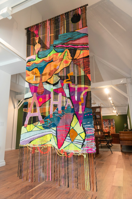 Terri Friedman AHA, 2021 Cotton, wool, hemp, metallic, acrylic, and chenille fibers 138 x 66 inches 350.5 x 167.6 cm