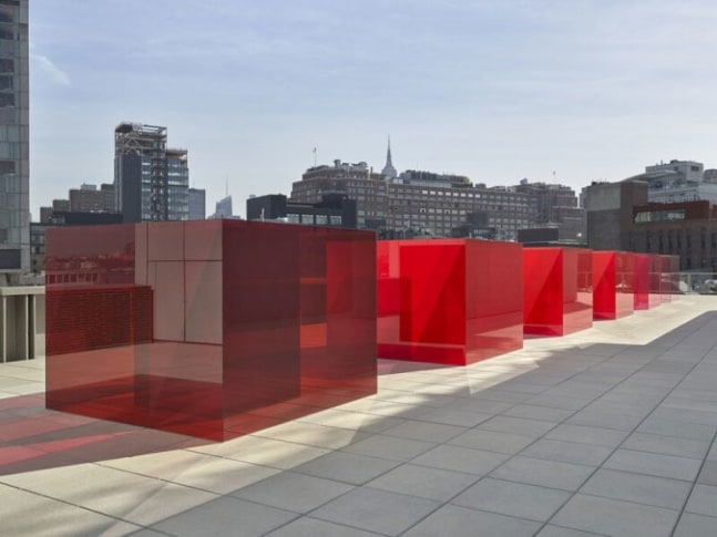 Larry Bell Pacific Red (V), 2017 Installation view: Whitney Museum of Art, New York, NY