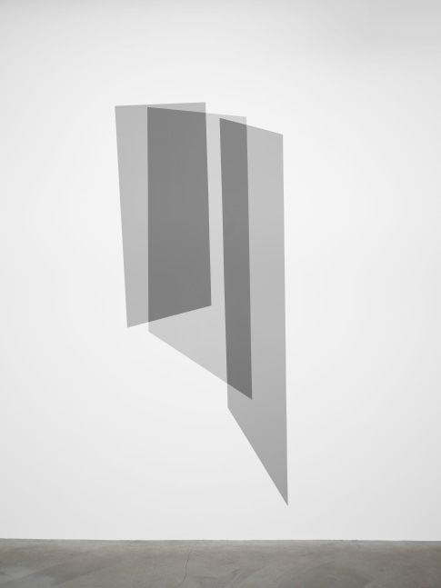 Kate Shepherd Wall painting 6, overlapping greys, sheer middle, 2023 Latex on wall, custom colors Dimensions variable Approximately 84 x 42 inches