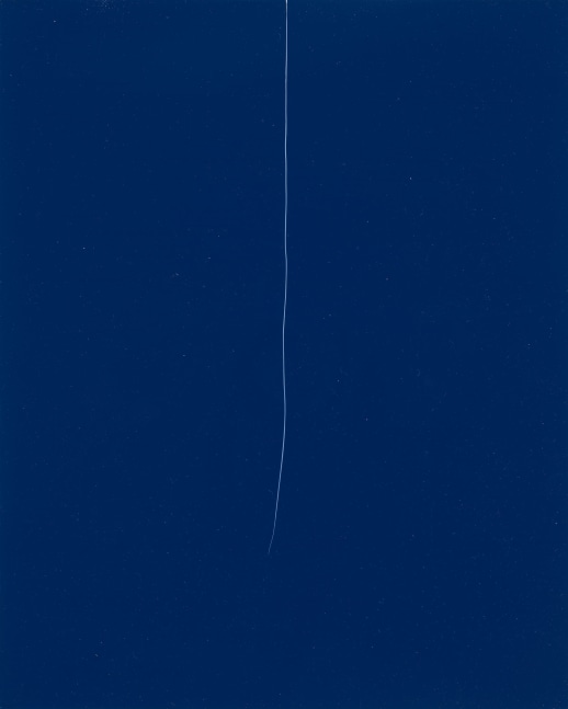 Kate Shepherd Little thread 1, Delft blue, 2022 Enamel on durabond panel 15 1/8 x 12 1/8 x 1/2 inches 38.4 x 30.8 x 1.3 cm