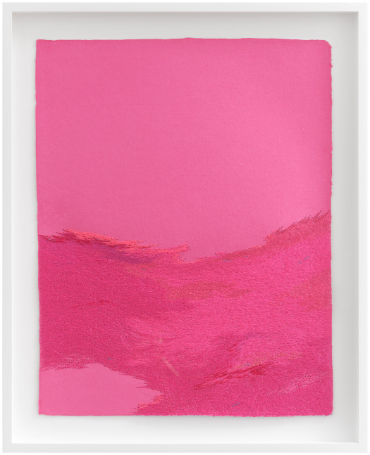 Jessie Henson Untitled, 2020 Polyester and rayon thread on handmade paper Framed Dimensions: 23 3/8 x 19 x 1 3/4 inches 59.4 x 48.3 x 4.6 cm Paper Dimensions: 20 x 16 inches 50.8 x 40.6 cm