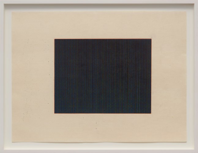 Marsha Cottrell Untitled (Dark with vertical lines), 2025 Archival pigment-based ink on digital ground on paper, unique Framed Dimensions: 17 3/8 x 22 3/8 x 1 3/8 inches 44.1 x 56.8 x 3.5 cm Paper Dimensions: 15 x 20 inches 38.1 x 50.8 cm