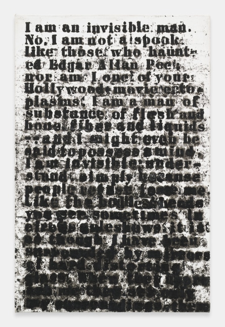 Glenn Ligon Prologue Series: Invisible Man (Small Version), 1991 Signed, titled and dated '1991' on the verso Oilstick on canvas 24 x 15 1/2 inches 61 x 39.4 cm