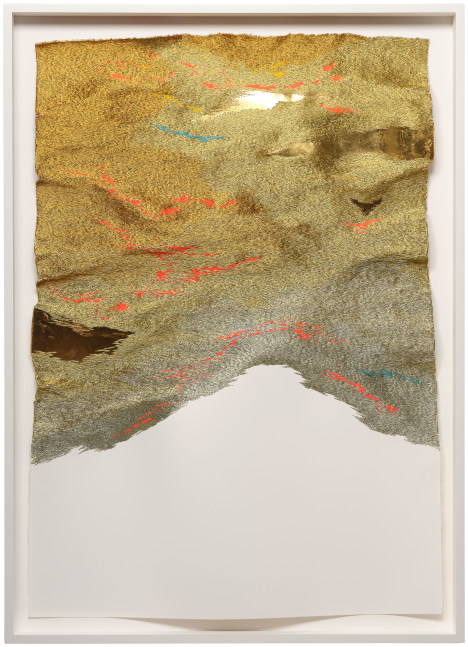 Jessie Henson
We Can Afford the Stars, 2024
24K gold with beva, polyester and rayon thread on paper
41 x 29 x 2 inches
104.1 x 73.7 x 5.1 cm